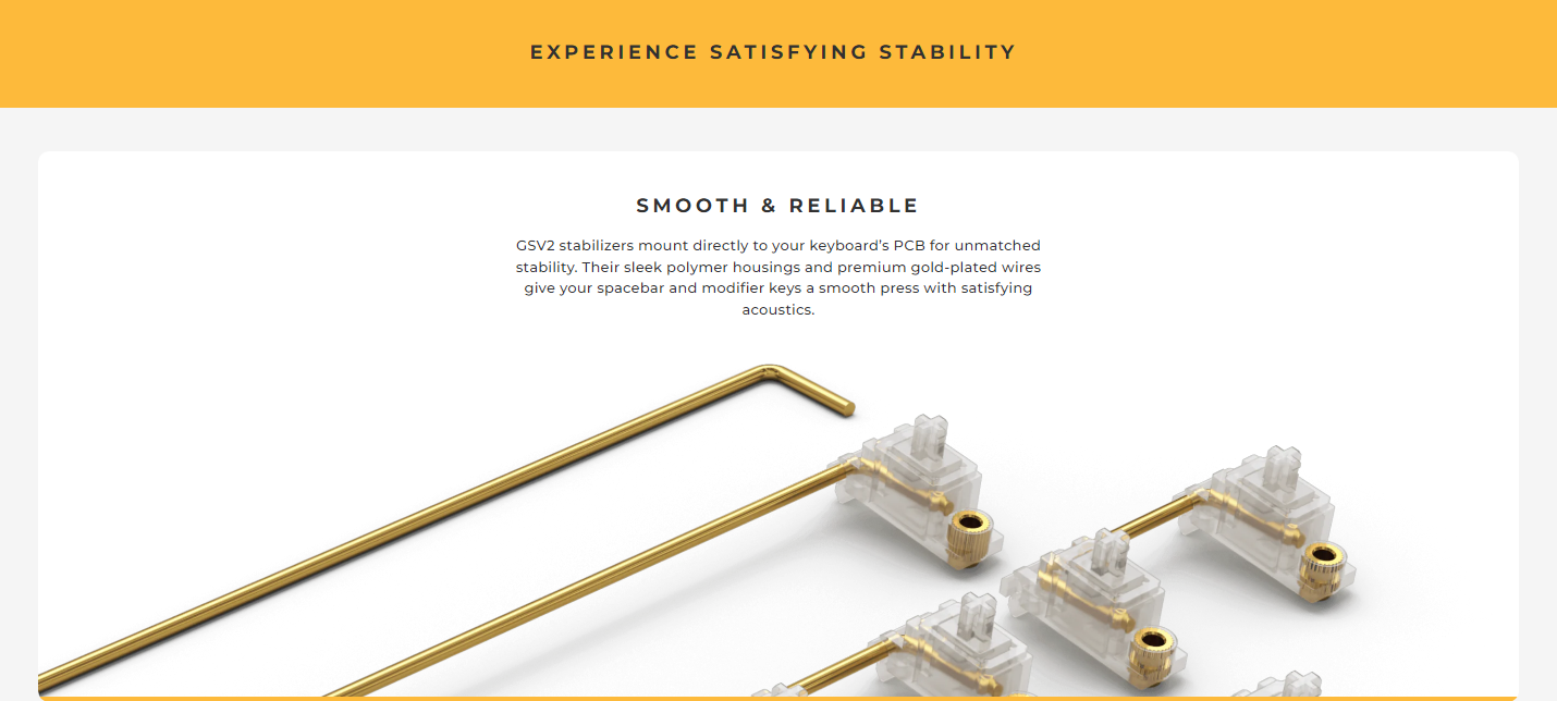 A large marketing image providing additional information about the product Glorious GSV2 Premium Keyboard Stabilisers - Additional alt info not provided